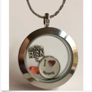 Nursing RN Caduceus Necklace Memory Locket 18"